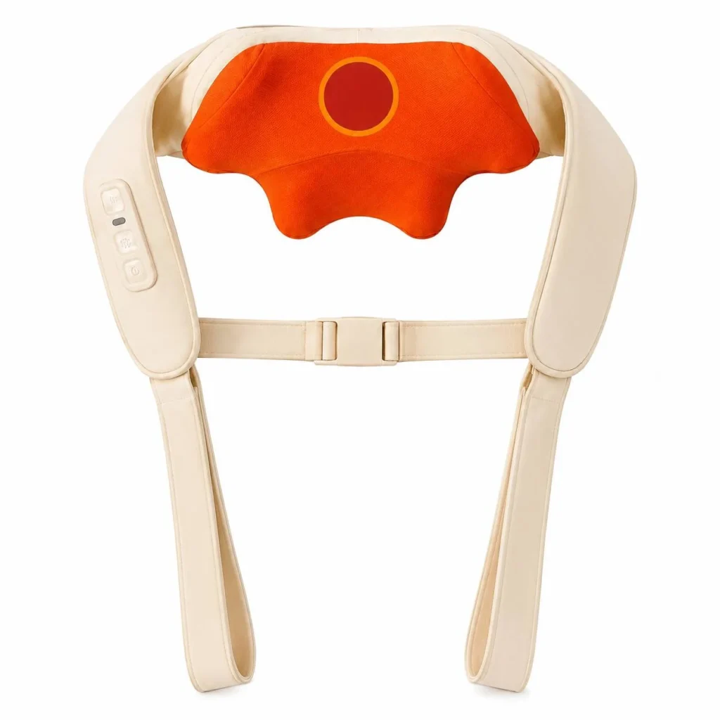 Rechargeable neck and shoulder massager with heat therapy and ergonomic handles