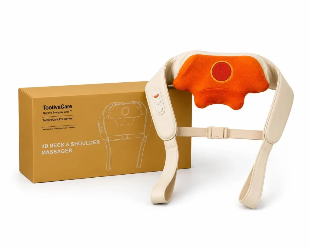 Rechargeable neck and shoulder massager with retail gift box and heat therapy function
