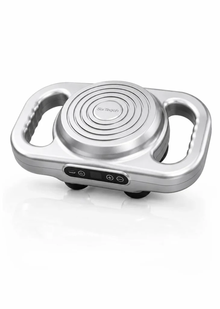 Portable rechargeable handheld massager on a white background